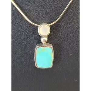Sterling Silver Turquoise Mother of Pearl Pendant Necklace 20" Chain Boho Gift
